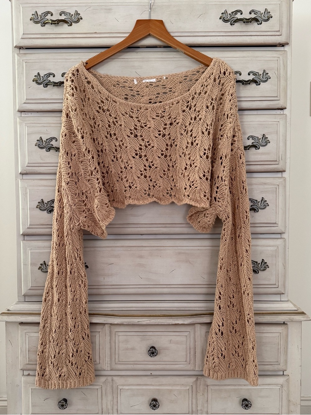 Beige Boho Knit Hippie Cropped Sweater